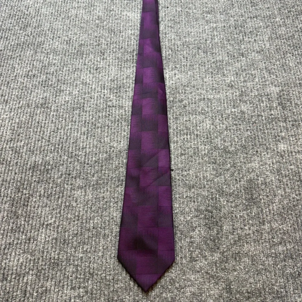 Kenneth‎ Cole New York Purple Silk Tie Woven Checkered Designer Necktie X-Long